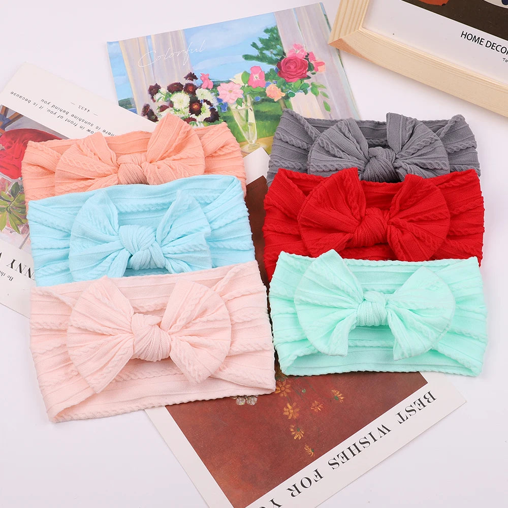 48-Color Soft Nylon Baby Headbands for Girls - Elastic Knit Turban Bows Hair Accessories for Newborns
