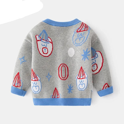 Adorable Cartoon Bear Knit Cardigan Sweater for Boys - Autumn Winter Fashion Outerwear