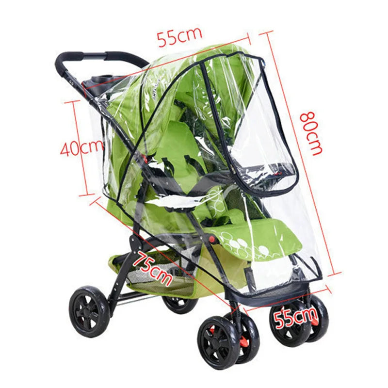 Universal Waterproof Baby Stroller Rain Cover - Transparent Trolley Umbrella with Zipper for All Ages