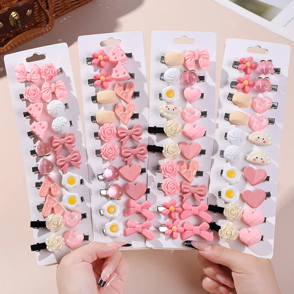 20-Piece Baby Pink Cartoon Hairpin Set for Girls - Adorable Bangs Clips and Sweet Accessories