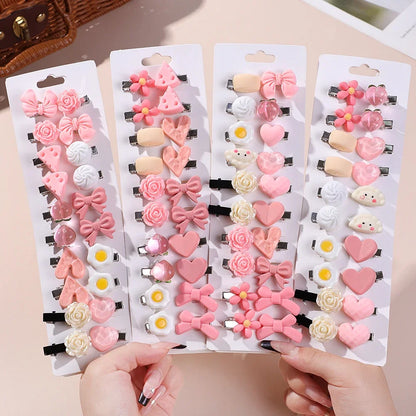 20-Piece Baby Pink Cartoon Hairpin Set for Girls - Adorable Bangs Clips and Sweet Accessories