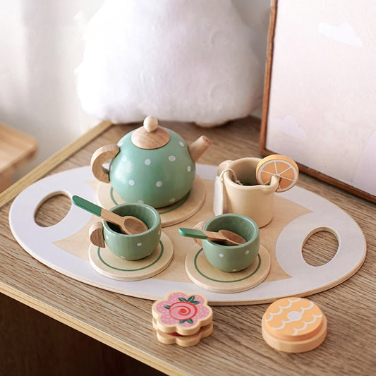 Wooden Afternoon Tea Set Toy Pretend Play Kids Kitchen Food Toys Imitation Game Early Educational Toys for Children's Day Gift