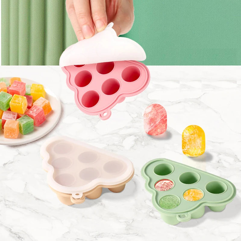 Food Grade Silicone Cloud Deign Ice Mold With Lid Silicone Ice Cube Tray Mold For Breastmilk Popsicle
