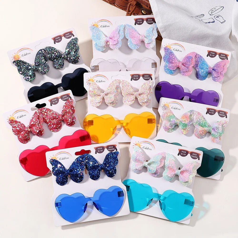 Sparkling Butterfly Hair Clip and Sunglasses Set for Stylish Girls - Cute Accessories for Kids Aged 4-6 Years