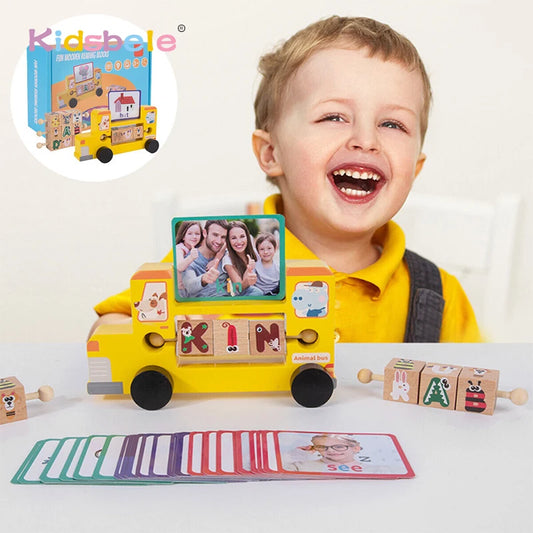 Wooden Alphabet Spelling and Matching Game Set with Flash Cards and Blocks