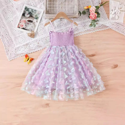 Girls' Summer Sleeveless Tulle Dress with Butterfly Wings - Adorable Princess Gown for Kids' Birthday Parties