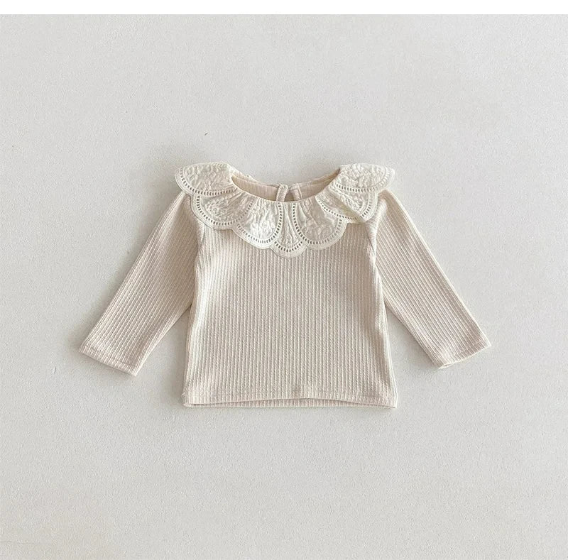 Autumn Ruffle Collar Long Sleeve T-Shirt for Newborn Girls - Cute Cotton Top for 0-2 Years