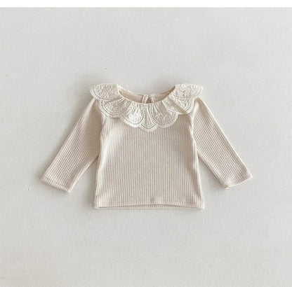 Autumn Ruffle Collar Long Sleeve T-Shirt for Newborn Girls - Cute Cotton Top for 0-2 Years