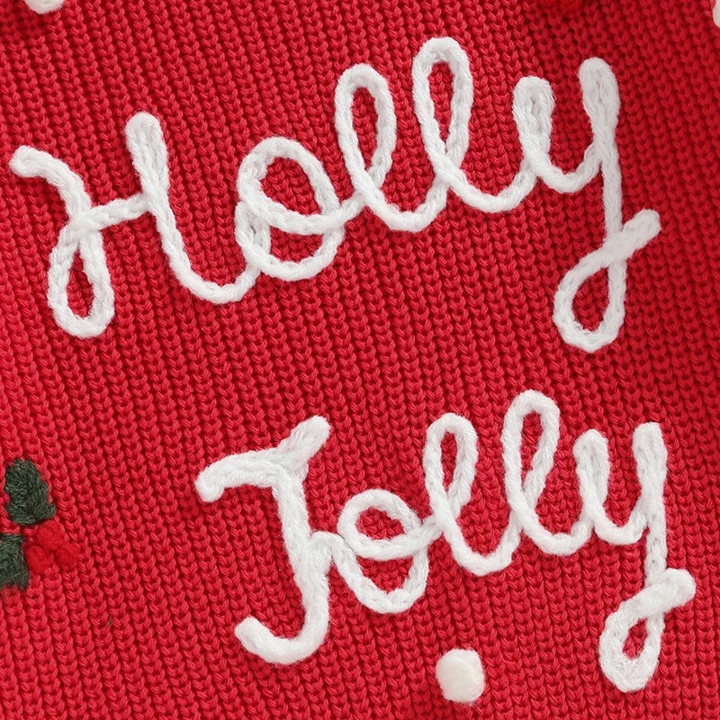 Adorable Knitted Christmas Sweaters for Newborns and Toddlers - Embroidered Letter Design, Cozy O-neck Pullover for Boys and Girls