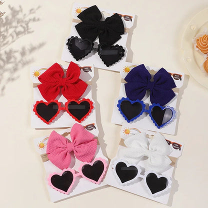 Adorable 2Pcs Baby Bow Headband and Retro Cartoon Sunglasses Gift Set for Toddlers