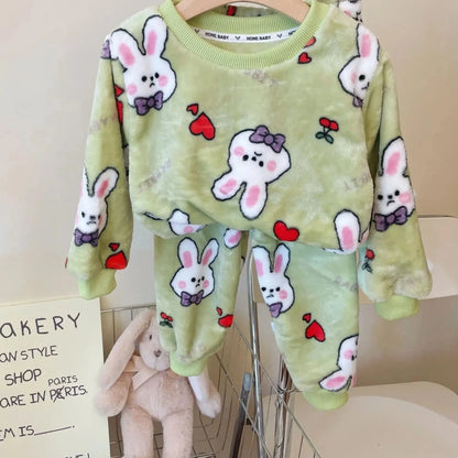 2023 Kids Cartoon Flannel Pajama Sets - Adorable Warm Sleepwear for Boys and Girls