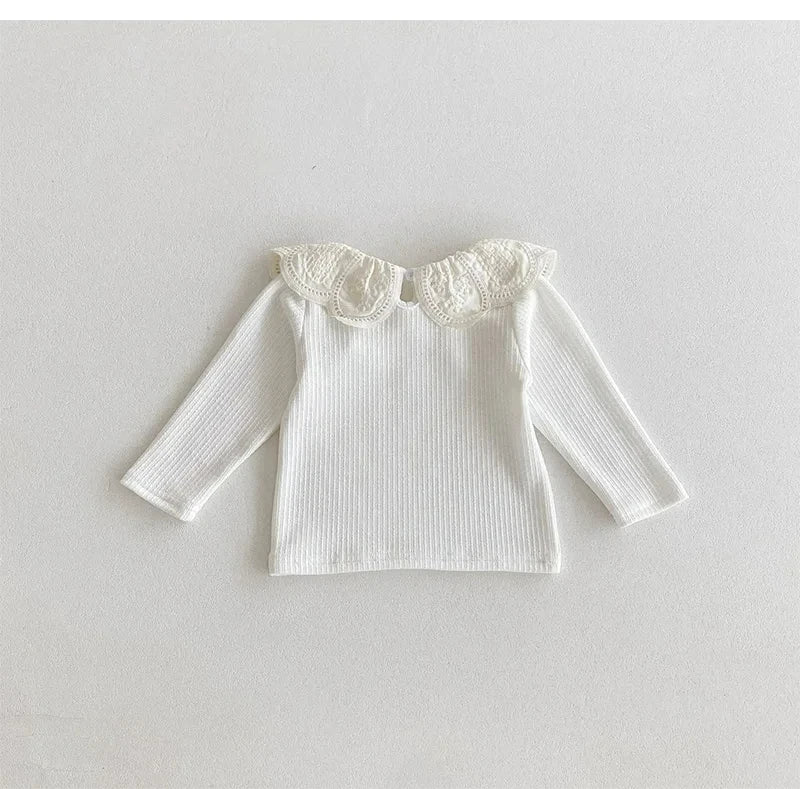 Autumn Ruffle Collar Long Sleeve T-Shirt for Newborn Girls - Cute Cotton Top for 0-2 Years