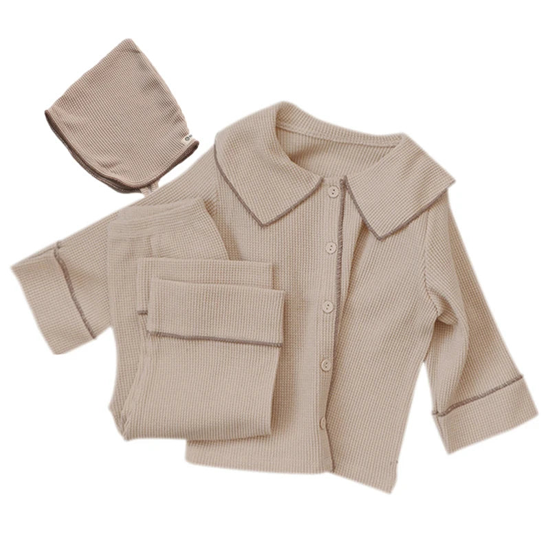Autumn Baby Girls Waffle Coat, Pants & Hat Set - Stylish Casual Outfit for Newborns and Toddlers 2024