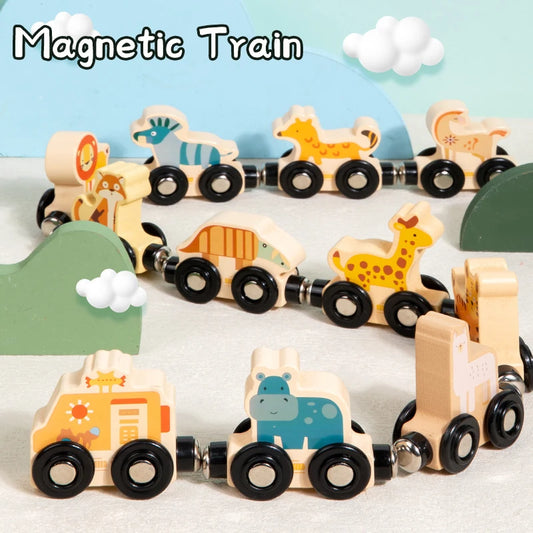 Magnetic Wooden Train Adventure Set: 11PCS Animal Learning and Sorting Cars