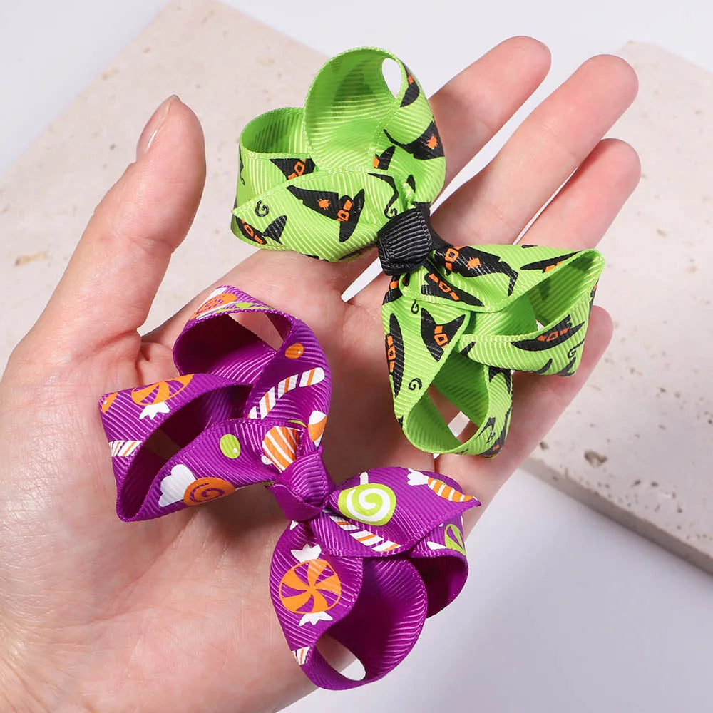 10-Count Festive Bow Hair Clips for Newborns - Halloween & Christmas Baby Girl Accessories