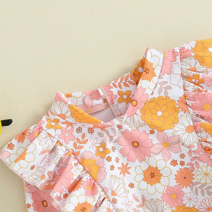 Toddler Girls' Summer Floral Ruffle One-Piece Swimsuit with Long Sleeves and Jumpsuit Style