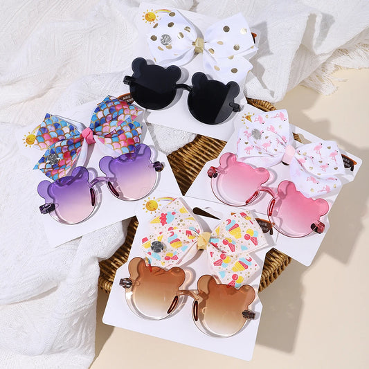 Adorable 2-Piece Newborn Hair Accessories Set - Cute Bow Headband & Bear Glasses for Infants and Kids