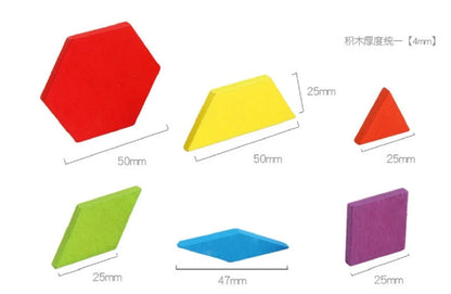 155-Piece 3D Wooden Geometric Tangram Puzzles for Kids - Montessori Educational Toys