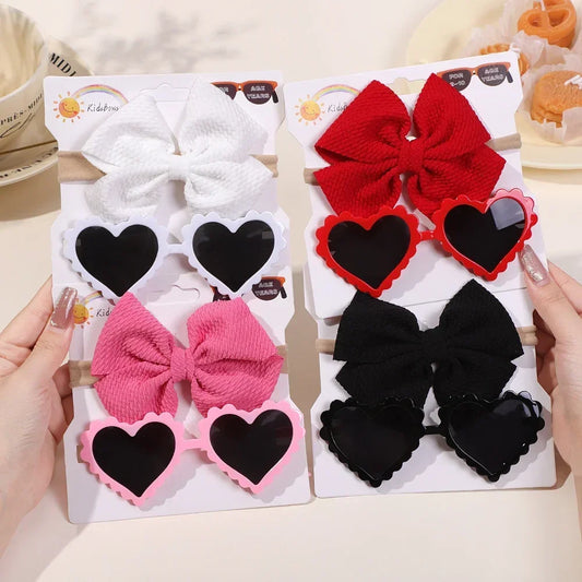 Adorable 2Pcs Baby Bow Headband and Retro Cartoon Sunglasses Gift Set for Toddlers