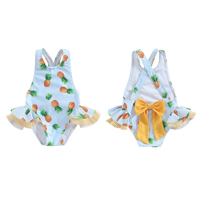 Adorable Toddler Girl's Sleeveless Swimsuit with Fun Fruit and Animal Prints - Back Cross Straps Bathing Suit for Summer