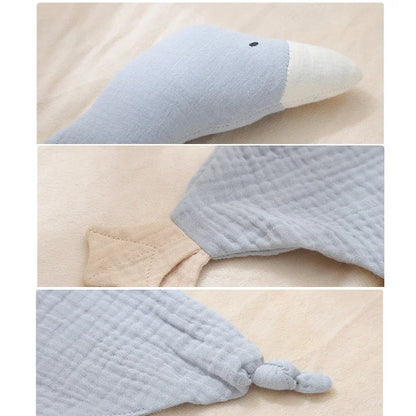Soft Animal Goose Comfort Blanket and Teether Baby Soother Bib for Nursing and Cuddling
