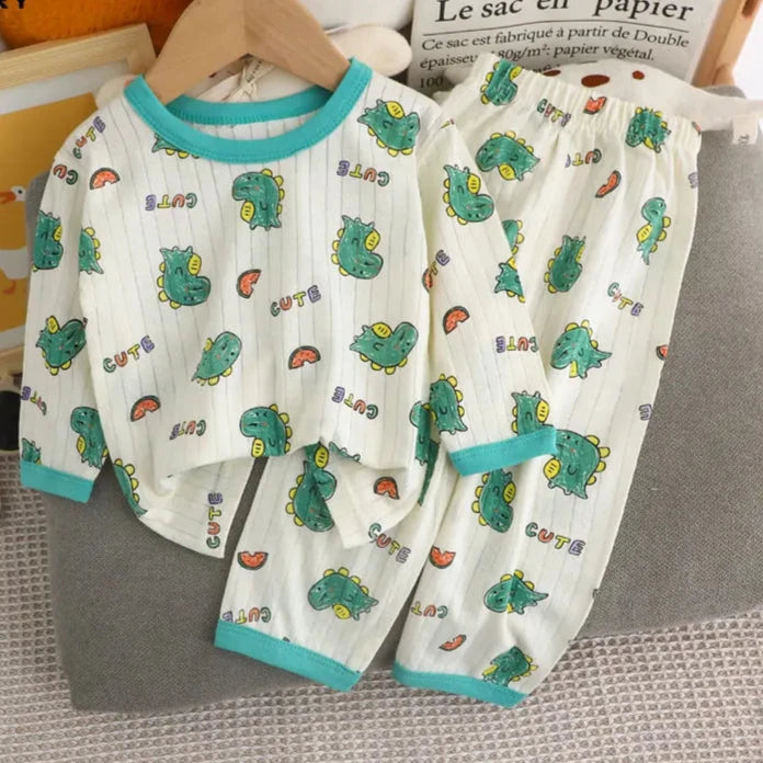 2023 Cartoon Print Kids Summer Pajama Set for Boys and Girls - Three-Quarter Sleeve T-Shirt and Pants Homewear