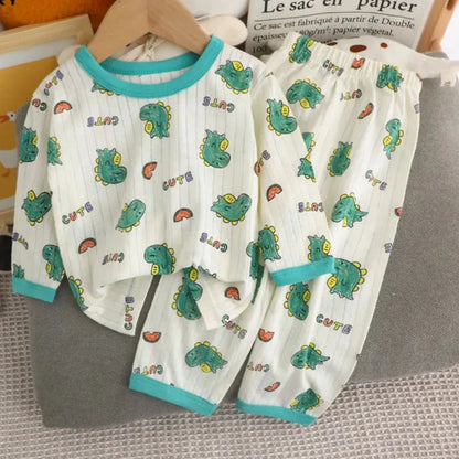 2023 Cartoon Print Kids Summer Pajama Set for Boys and Girls - Three-Quarter Sleeve T-Shirt and Pants Homewear