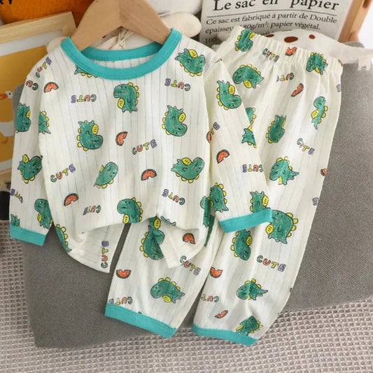 2023 Cartoon Print Kids Summer Pajama Set for Boys and Girls - Three-Quarter Sleeve T-Shirt and Pants Homewear