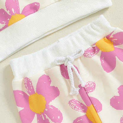 Toddler Girls' Flower Print 2-Piece Outfit Set for Spring and Autumn