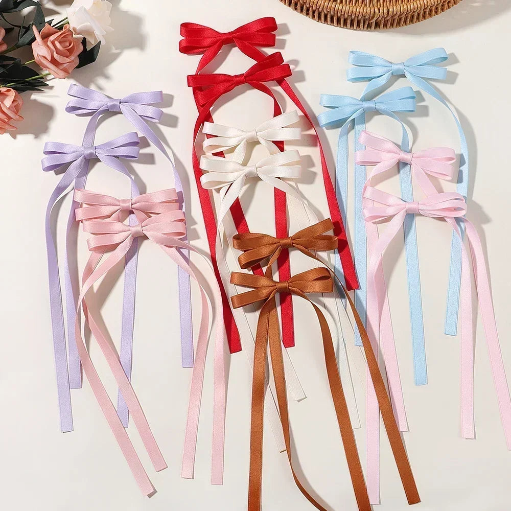 2PCS Adorable Long Tassel Bow Headbands for Girls - Cute Hair Accessories for Parties and Daily Wear
