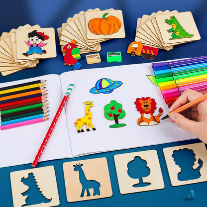 20-Piece Montessori Drawing Stencil Set for Kids - Wooden DIY Craft Tools for Artistic Creativity