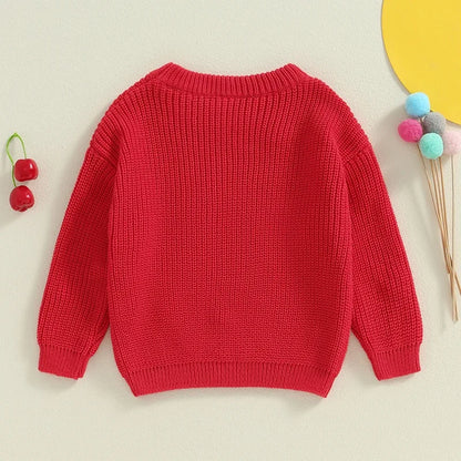 Adorable Knitted Christmas Sweaters for Newborns and Toddlers - Embroidered Letter Design, Cozy O-neck Pullover for Boys and Girls