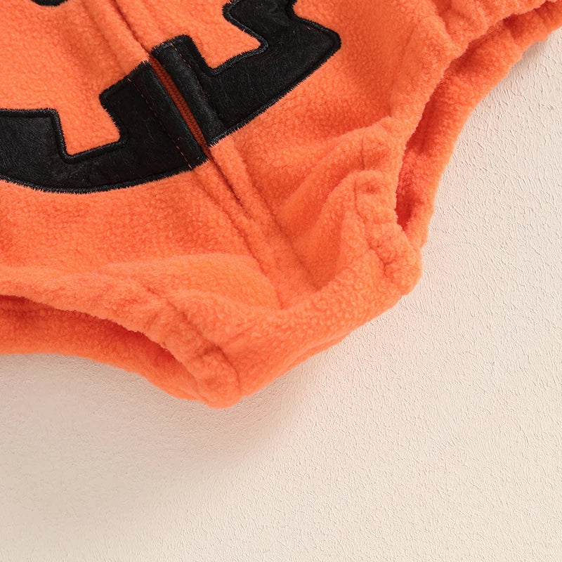 Adorable Pumpkin Print Hooded Romper for Babies - Long Sleeve Halloween Jumpsuit for Newborns, Unisex Autumn/Winter Outfit