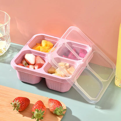 4 Grid Snack Containers Reusable Meal Prep Lunch Containers Portable for Kids and Adults Home Snack Storage Bottles Kitchen Tool