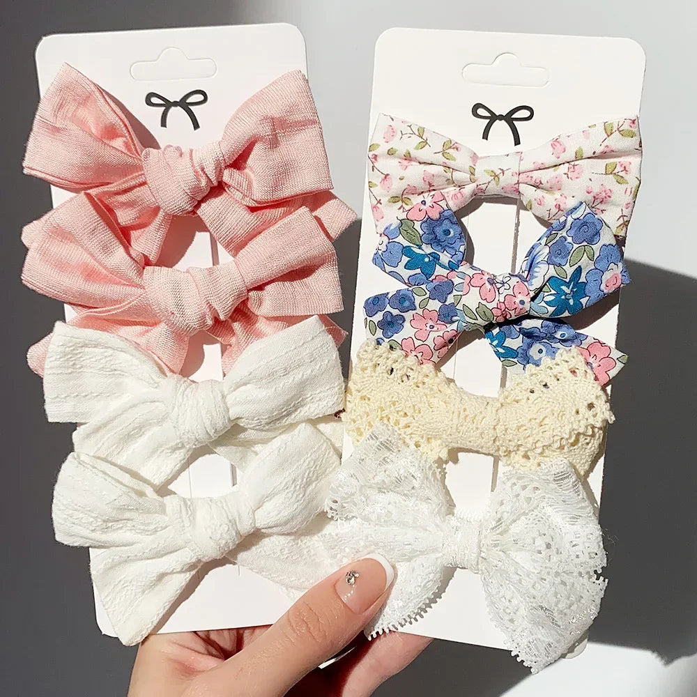 Adorable Girls' Cute Print Hairpins Set - 4/5 Pcs Sweet Cotton Bow Clips for Kids Hair Accessories, Perfect Gift & Wholesale
