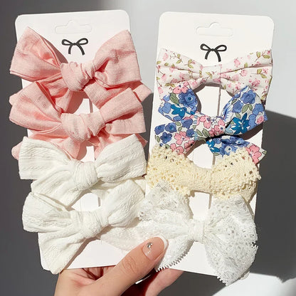 Adorable Girls' Cute Print Hairpins Set - 4/5 Pcs Sweet Cotton Bow Clips for Kids Hair Accessories, Perfect Gift & Wholesale