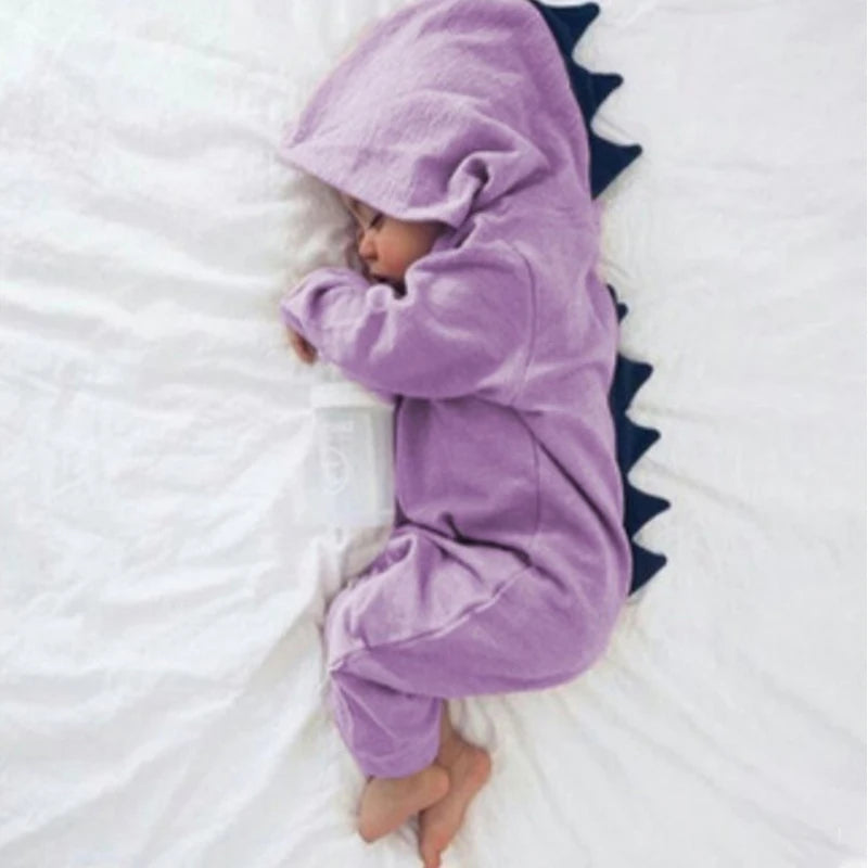 Adorable Dinosaur Hooded Romper for Newborns – Trendy Unisex Jumpsuit for Autumn and Winter