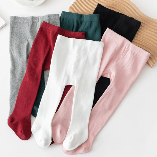 Toddler Girls Soft Cotton Blend Pantyhose - Casual Solid Color Tights for Infants