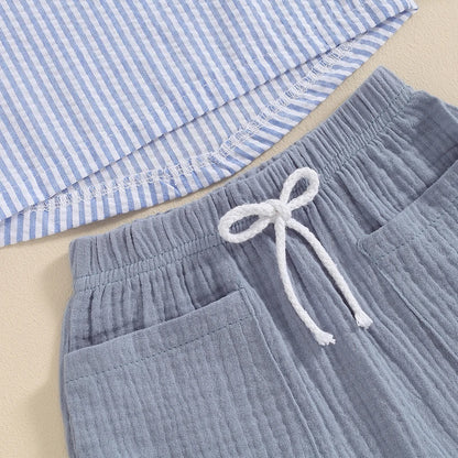 Summer Striped T-Shirt and Drawstring Shorts Set for Toddler Boys (6M-4Y)