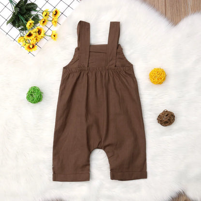 Adorable Baby Summer Jumpsuit with Adjustable Suspender Straps and Snap Bottoms, Available in Solid Colors for 0-18 Months
