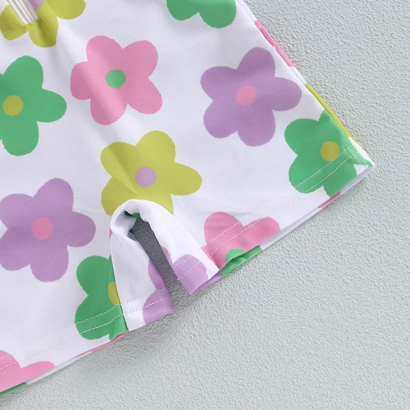 Adorable Floral Print Short Sleeve Swimsuit for Baby Girls - Summer Bathing Suit for Newborns and Toddlers