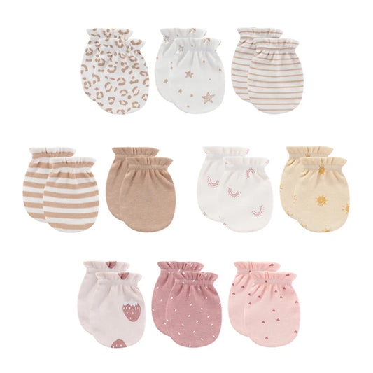 5-Piece Cartoon Cotton Anti-Scratch Mittens for Newborn Boys and Girls (0-6 Months)