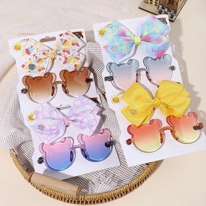 Adorable 2-Piece Newborn Hair Accessories Set - Cute Bow Headband & Bear Glasses for Infants and Kids