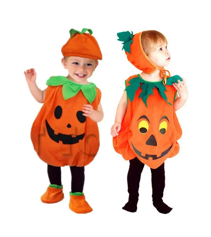 Adorable Kids Pumpkin Costume Set with Top Hat and Tote Bag for Halloween Fun