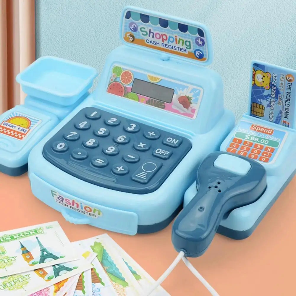Kids Mini Cash Register Playset with Scanner - Montessori Supermarket Game for Girls and Boys, Interactive Toy with Lights and Sounds, Perfect Birthday Gift for Ages 3-12