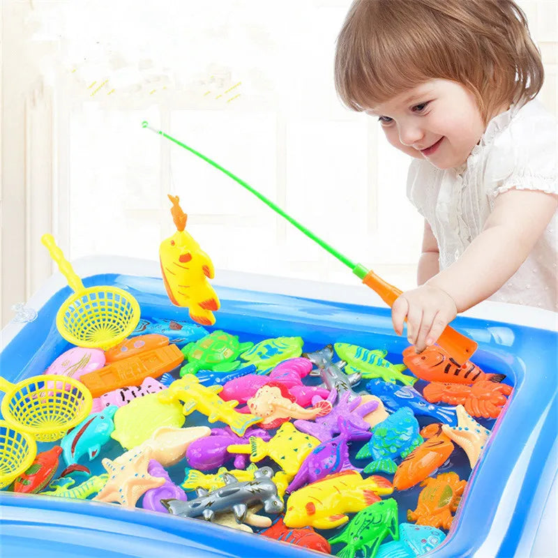 40-Piece Magnetic Fishing Toy Set for Kids with Inflatable Pool - Ideal Outdoor Summer Play Game for Ages 3-12