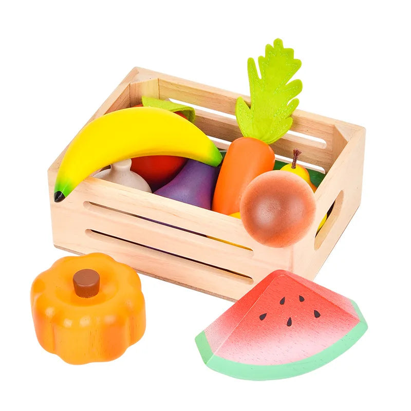Wooden Pretend Play Toy Fruit Vegetable Children Play Kitchen Food Simulation Imitation Game for Kids Learning Education Gift