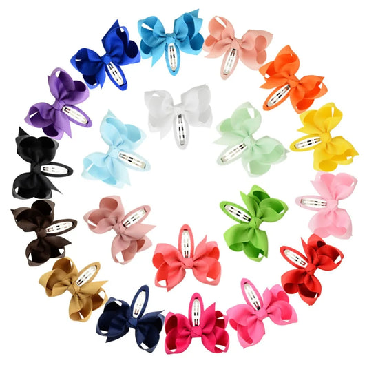Set of 2 Safety Hair Clips with 2.75 Inch Solid Windmill Bow for Baby Girls - Grosgrain Ribbon Hair Accessories