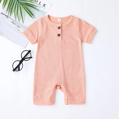 Unisex Cotton Summer Romper for Newborns - Short Sleeve Solid Color Jumpsuit for Baby Boys and Girls