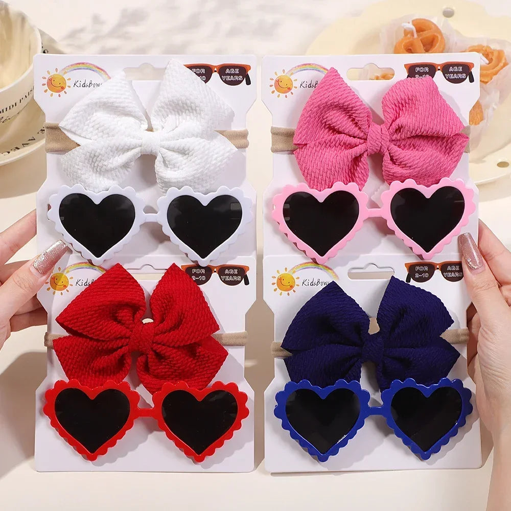 Adorable 2Pcs Baby Bow Headband and Retro Cartoon Sunglasses Gift Set for Toddlers